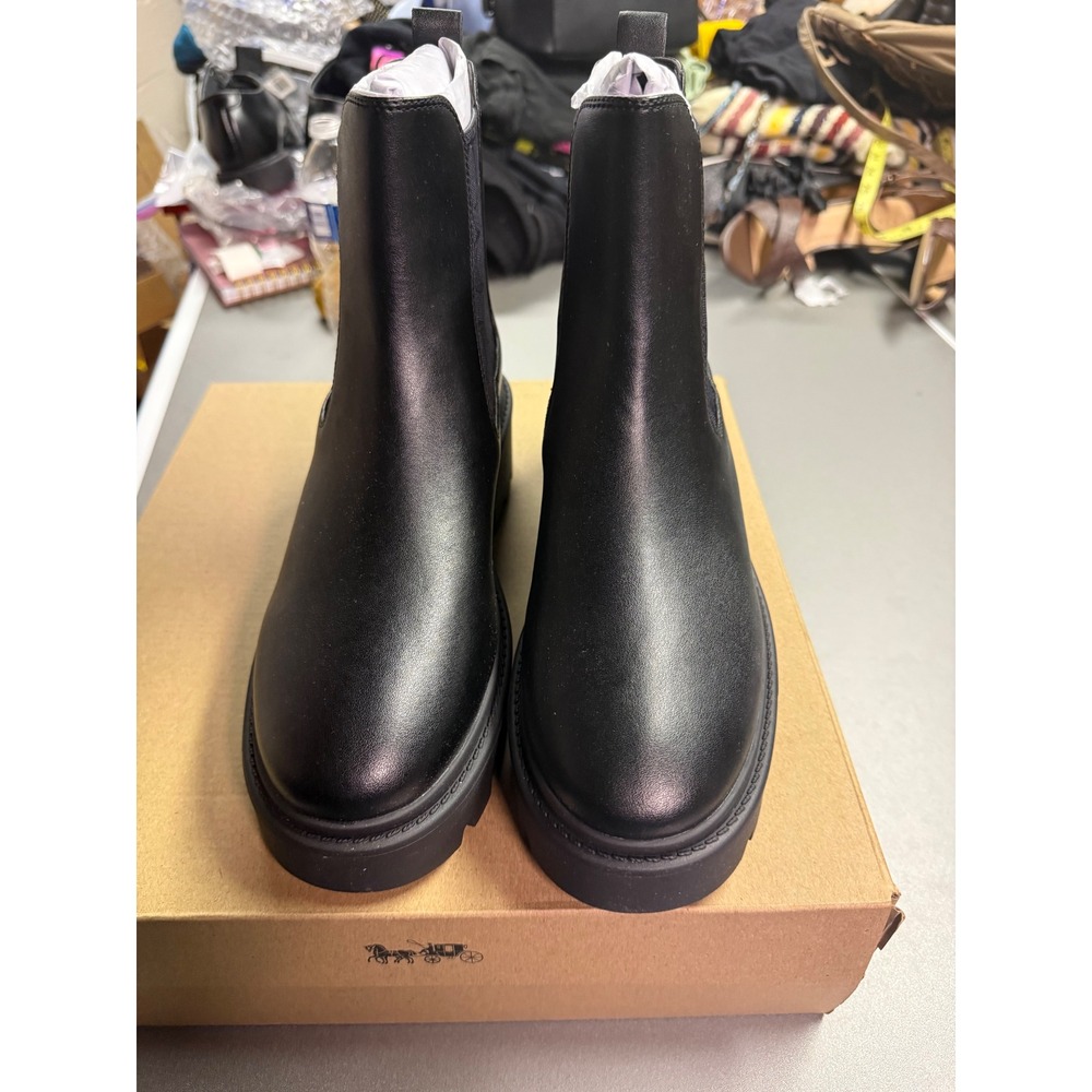 Coach Lucy Black Leather Chelsea Boots Signature Jacquard CCH14 Mens 9B Lug Sole - Picture 1 of 9